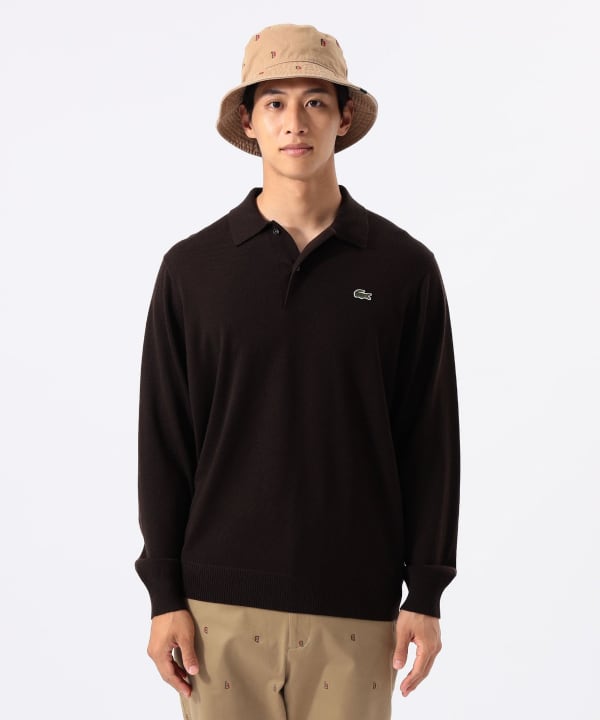 〈MEN〉【別注】LACOSTE / ロングスリーブ ニット ポロ Model : H:185 B:93 W:72 H:92  Size：L