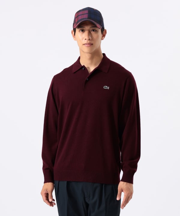 〈MEN〉【別注】LACOSTE / ロングスリーブ ニット ポロ Model : H:185 B:93 W:72 H:92  Size：L