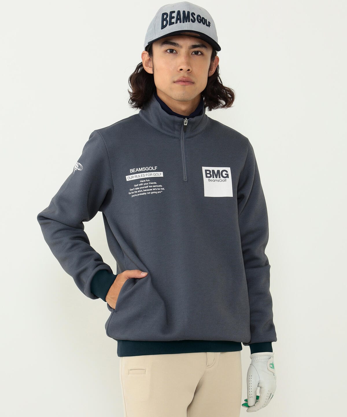 1円】BEAMS GOLF ビームスゴルフ フード付ハーフジップブルゾン グレー