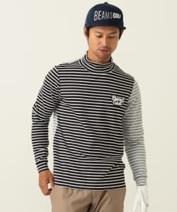 BEAMS GOLF ORANGE LABEL / クレイジー ボーダー モックタートルネック シャツ
