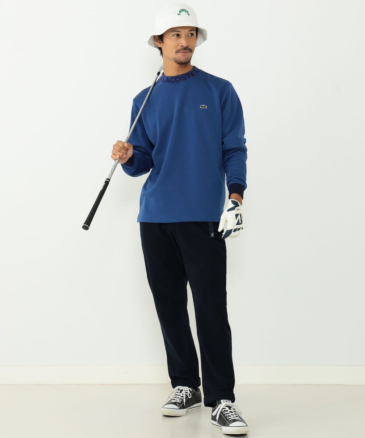 ネット販売済み LACOSTE × BEAMS GOLF / 別注 モックネックシャツ 黒