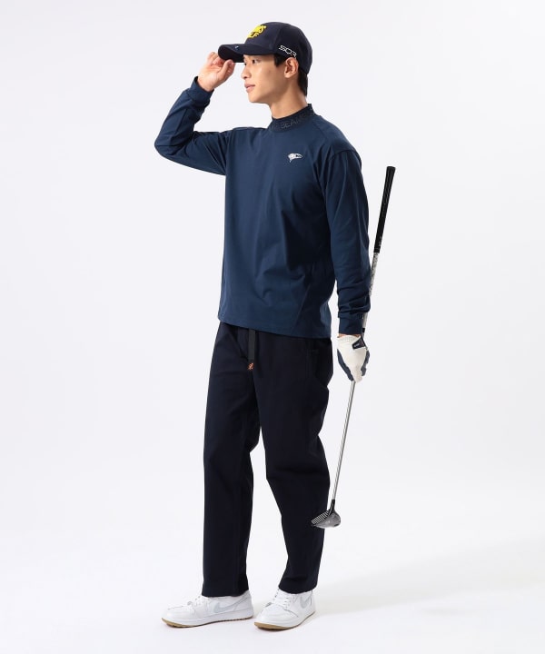 ORANGE LABEL / エンボスロゴ モックネックシャツ（吸水速乾・UVカット）. Model : H:185 B:93 W:72 H:92  Size：L