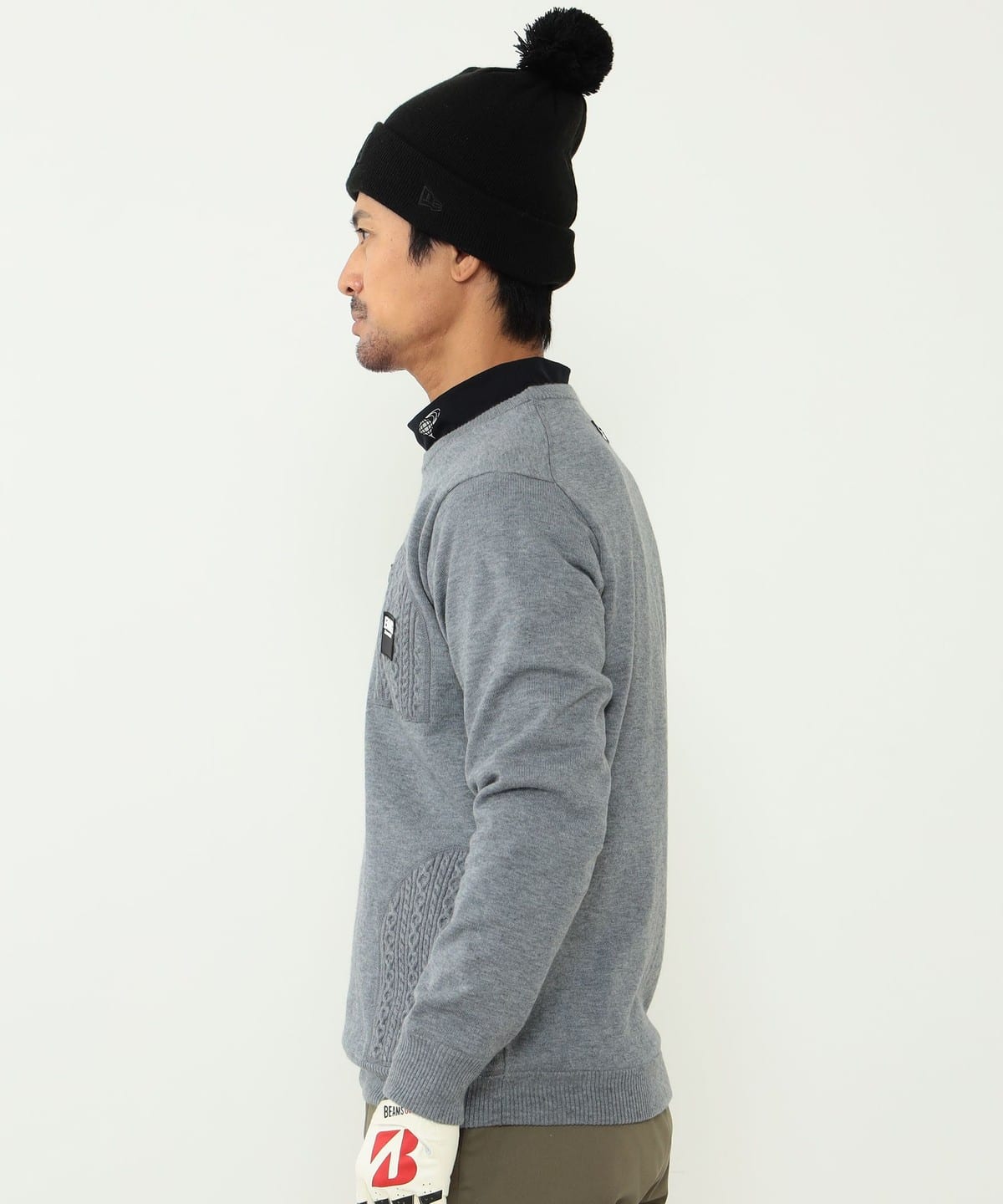 【GREY】BEAMS GOLF ORANGE LABEL / 裏地付き ケーブルポケットニット