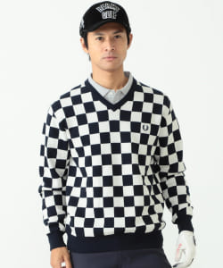 FRED PERRY × BEAMS GOLF / 別注 チェッカーフラッグ Vネックニット