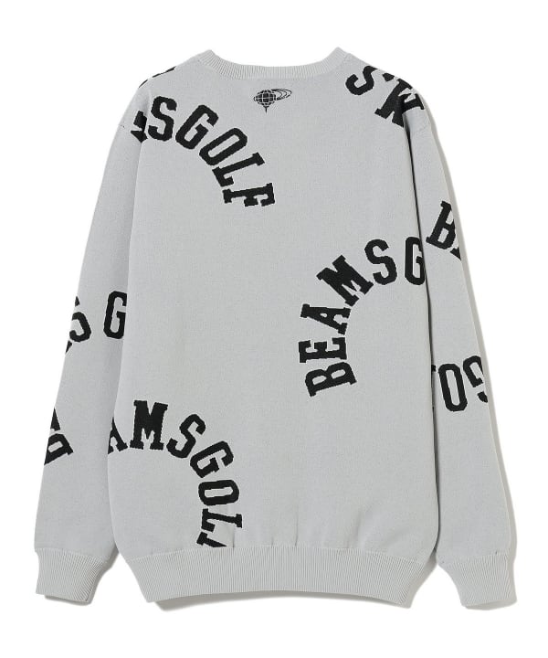 ビームスゴルフ セーター 白×蛍光イエロー 裾ロゴ総柄 ニット