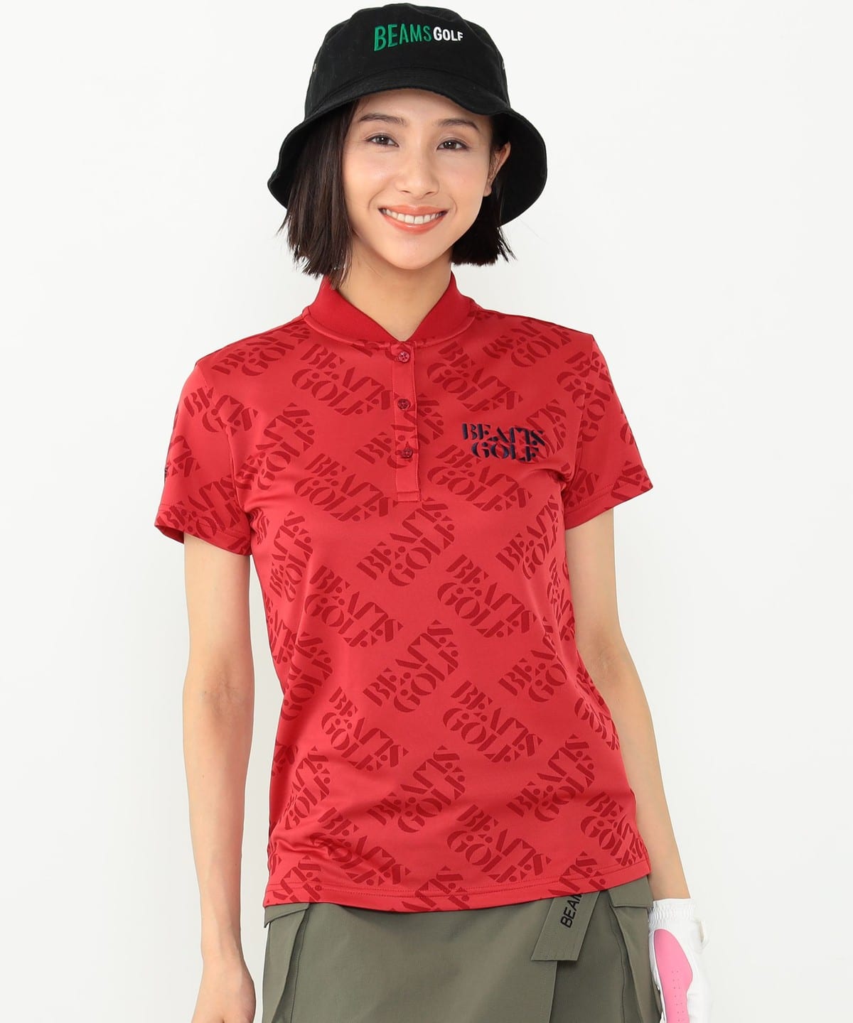 WOMEN〉BEAMS GOLF ORANGE LABEL / サークルロゴ ジャカードポロシャツ-