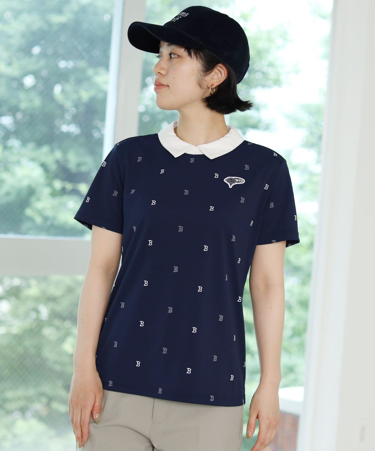 ORANGE LABEL / Bマーク 総柄 ポロシャツ シャツ・ブラウス WOMEN NAVY M ORANGE LABEL / Bマーク 総柄 ポロシャツ シャツ・ブラウス WOMEN NAVY M
