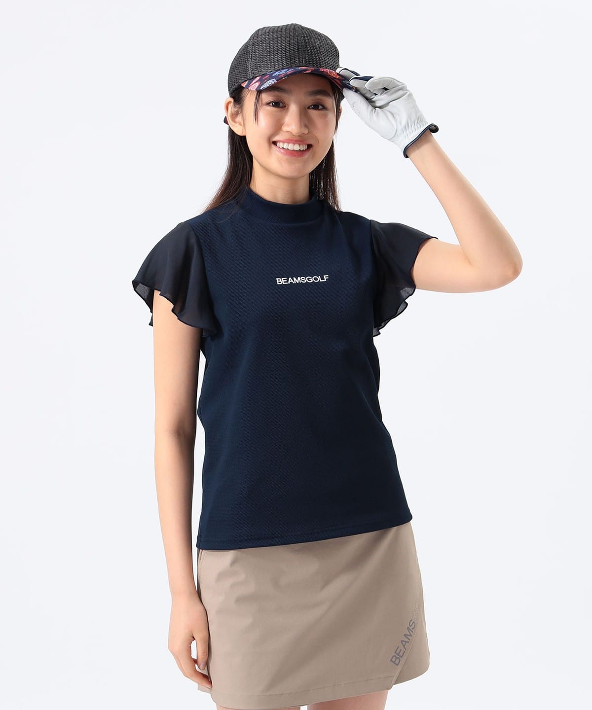 ORANGE LABEL / フリルスリーブ モックネック シャツ Tシャツ・カットソー WOMEN NAVY M ORANGE LABEL / フリルスリーブ モックネック シャツ Tシャツ・カットソー WOMEN NAVY M