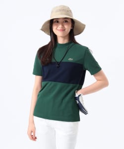 <女裝> [別注] LACOSTE / 珠地網眼拼接立領襯衫。