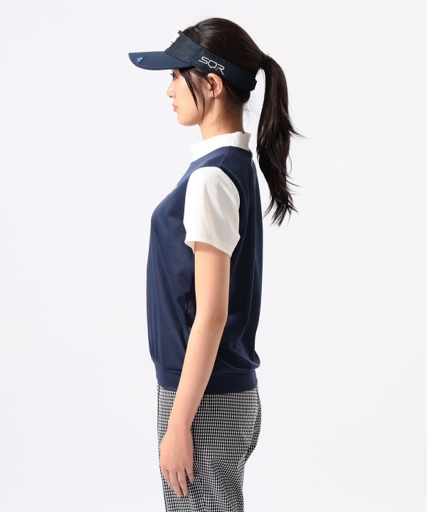 ORANGE LABEL / メッシュ 異素材コンビ モックネックシャツ Model：H170 B74 W60 H86　Size：M