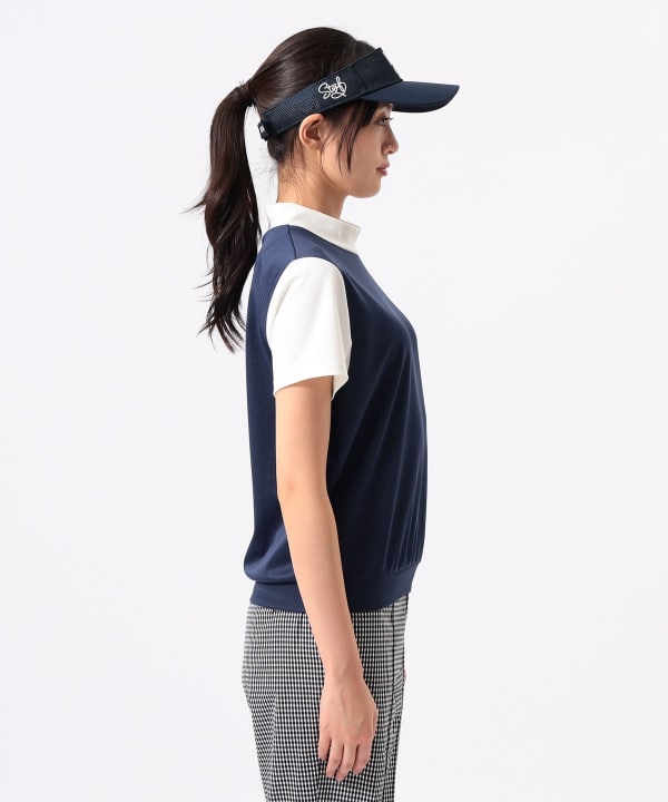 ORANGE LABEL / メッシュ 異素材コンビ モックネックシャツ Model：H170 B74 W60 H86　Size：M