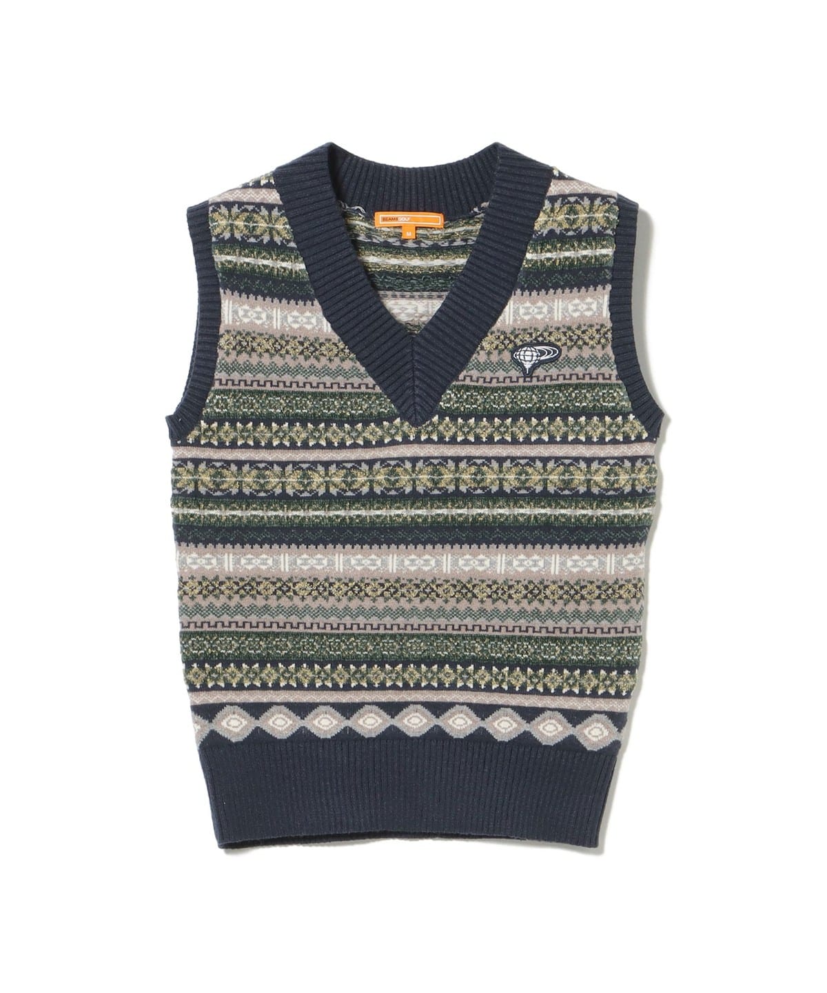 【美品】BEAMS GOLF フェアアイルニットベスト ブルー LARGE BEAMS GOLF（ビームス ゴルフ）ORANGE LABEL / フェアアイル ニット