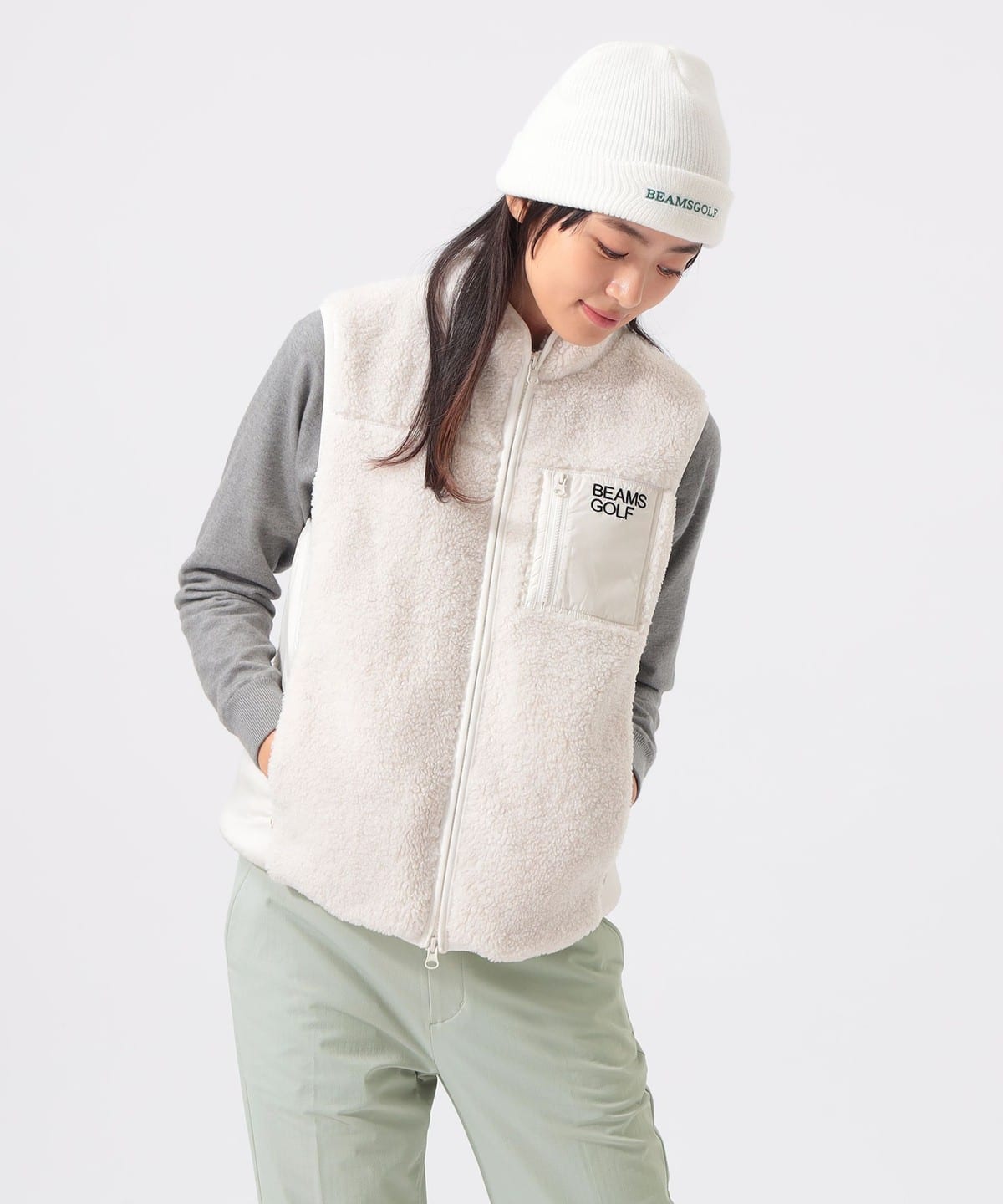 【新品未使用】BEAMS GOLF ビームスゴルフ ベスト 冬 ボア ロゴ BEAMS GOLF（ビームス ゴルフ）ORANGE LABEL / 切り替え フェイク