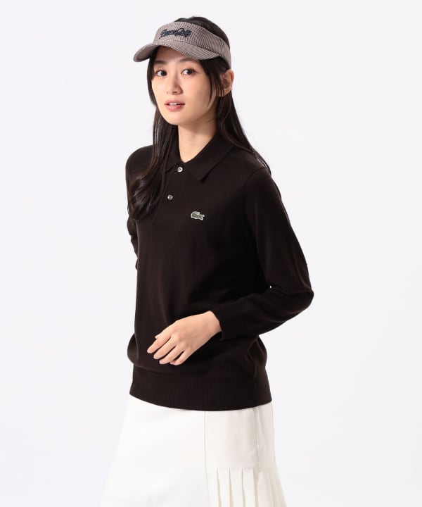 〈WOMEN〉【別注】LACOSTE / ロングスリーブ ニット ポロ Model：H170 B74 W60 H86　Size：XS
