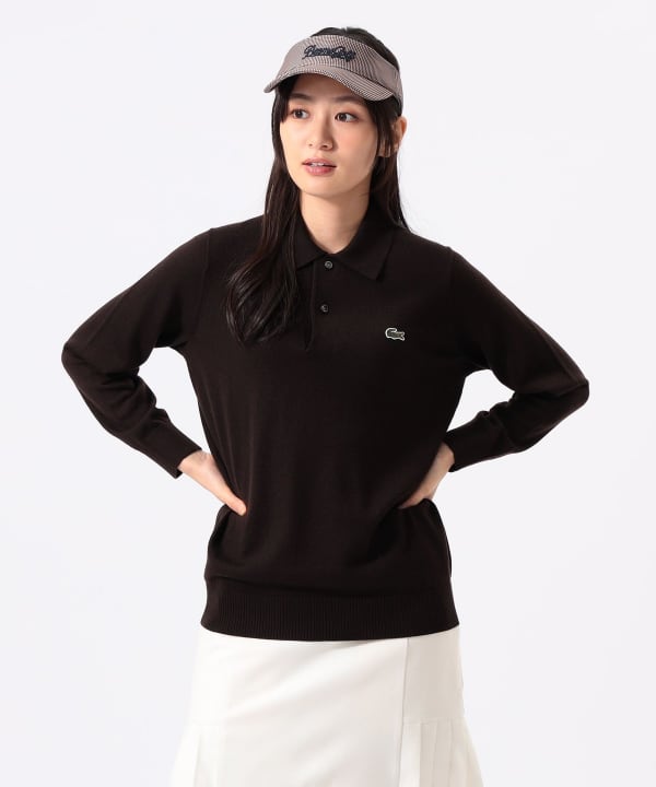 〈WOMEN〉【別注】LACOSTE / ロングスリーブ ニット ポロ Model：H170 B74 W60 H86　Size：XS