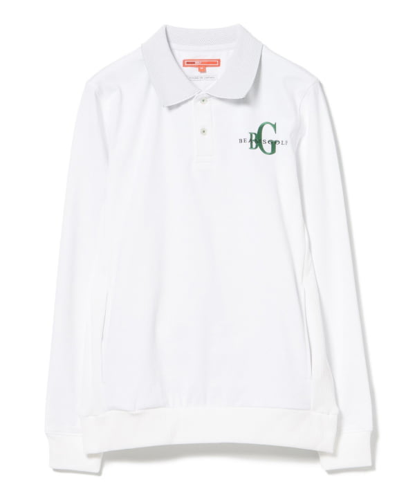 襟裏ジャカード プルオーバー ホワイト L BEAMS GOLF 長袖ポロシャツ BEAMS GOLF（ビームス ゴルフ）〈MEN〉ORANGE LABEL / 襟裏ジャ