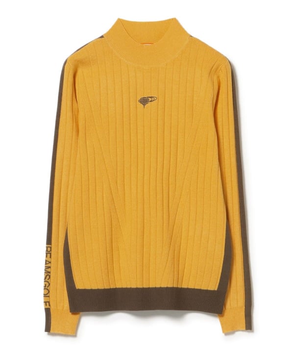 BEAMS GOLF☆2024バイカラーワイドリブモックネックニットS黄茶 BEAMS GOLF☆2024バイカラーワイドリブモックネックニットS黄茶