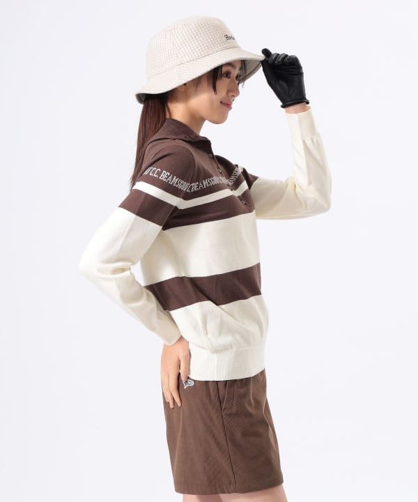 BEAMS GOLF ビームスゴルフ ダウンジャケット ベージュ S ボーダー BEAMS GOLF SPECIALITIES
