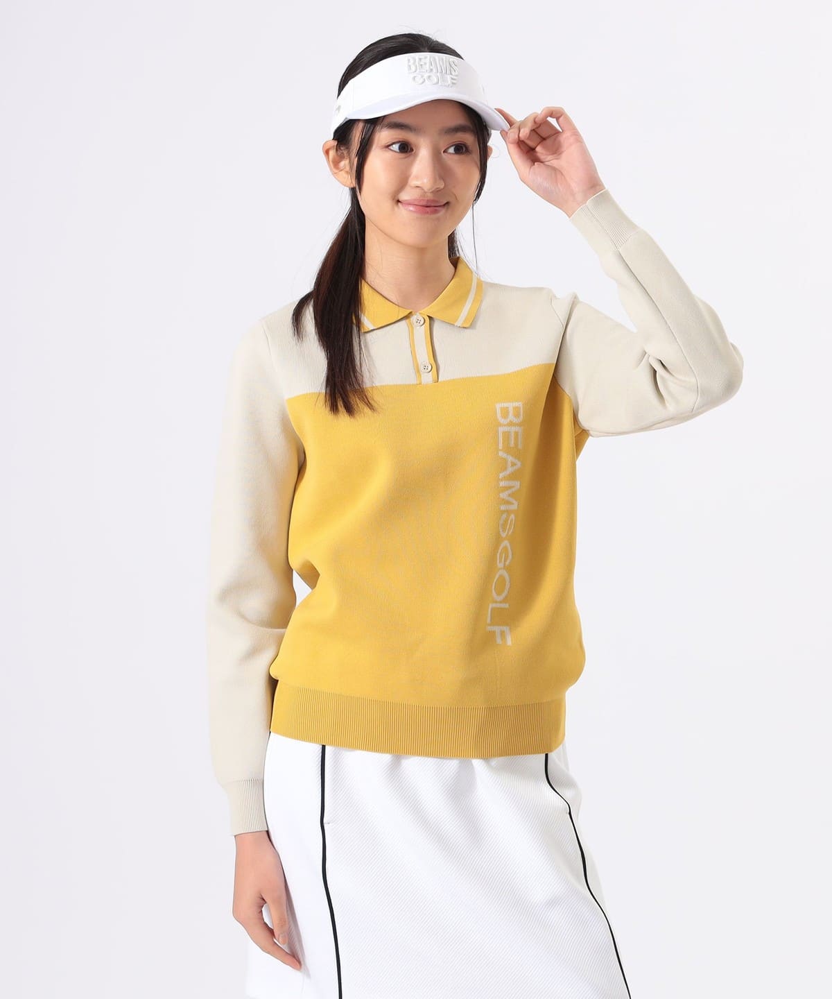 ORANGE LABEL / バイカラー ポロ襟 ニットプルオーバー. トップス WOMEN YELLOWxBEIGE M ORANGE LABEL / バイカラー ポロ襟 ニットプルオーバー. トップス WOMEN YELLOWxBEIGE M