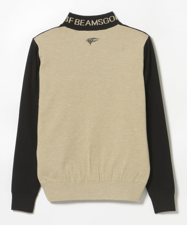 ビームスゴルフ　風よけセーター　ベージュ BEAMS GOLF（ビームス ゴルフ）ORANGE LABEL / エアシャット 襟ロゴ