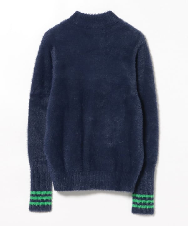 極美品　ビームス　ゴルフ　刺繍ロゴ　ドライバーズニット　ジャケット　L ネイビー ビームスゴルフ BE 【撥水】バイカラー切替レインジャケット