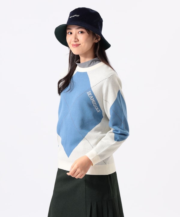 ORANGE LABEL / ビッグ アーガイル コットン ニット プルオーバー Model：H170 B74 W60 H86　Size：M