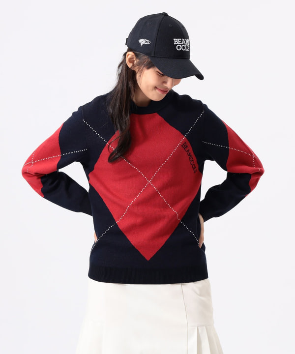ORANGE LABEL / ビッグ アーガイル コットン ニット プルオーバー Model：H170 B74 W60 H86　Size：M