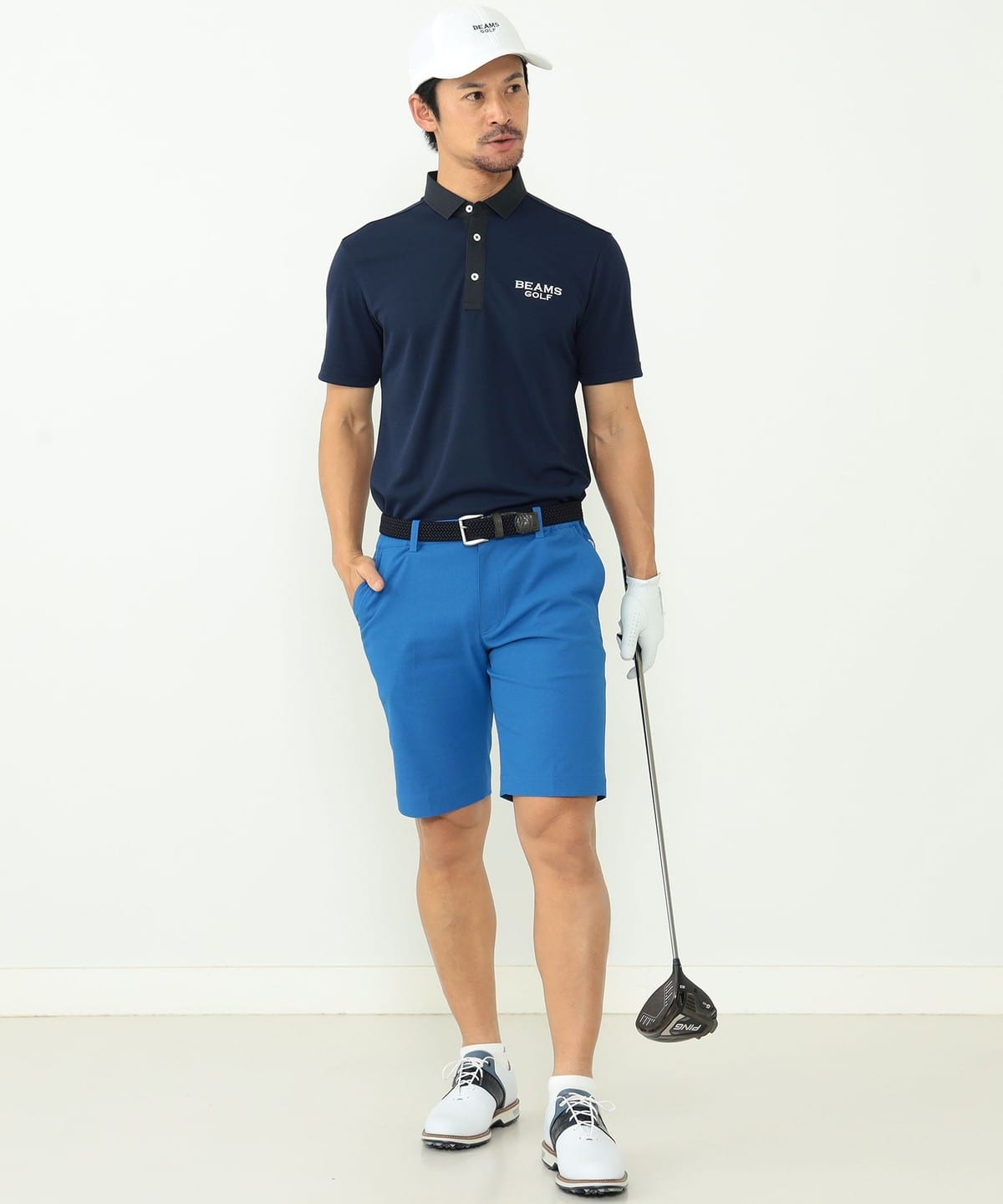正規品・新品ビームスゴルフポロシャツ半袖ストレッチDry日本製　SMネイビー