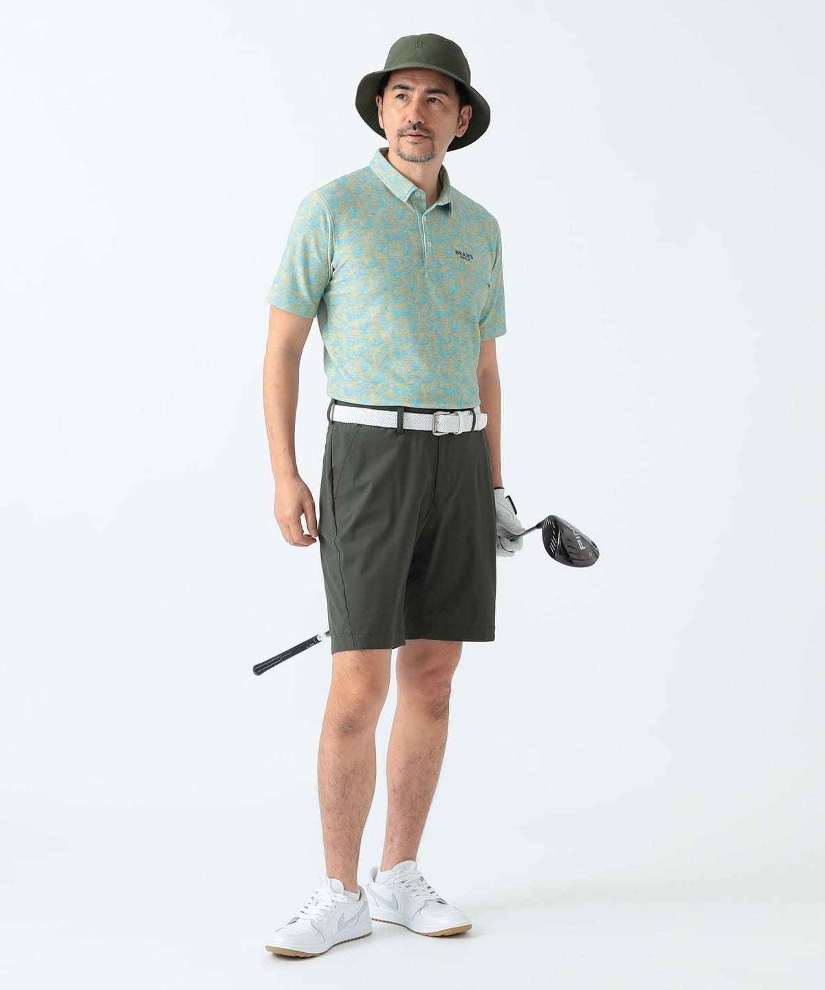 未使用BEAMS GOLF PURPLE ストライプ フラワー ポロシャツ
