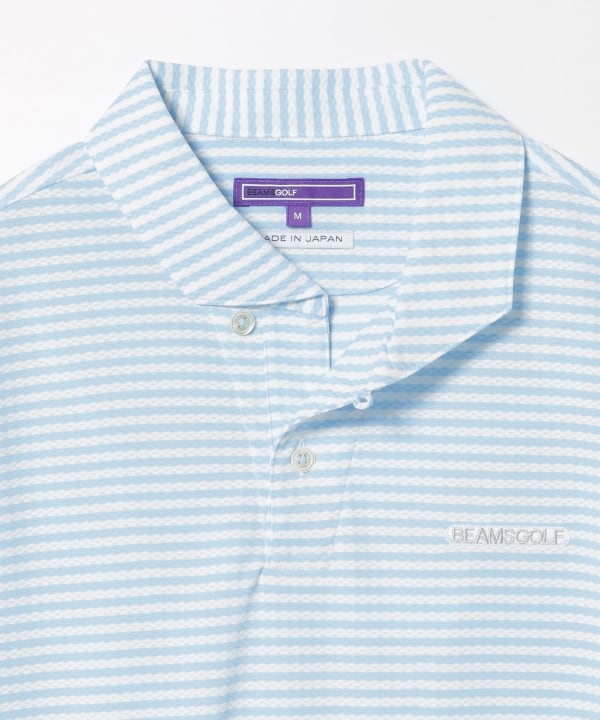ビームスゴルフ パープルレーベル 切替 ポロシャツ ブルー ストライプ Sサイズ BEAMS GOLF（ビームス ゴルフ）〈MEN〉PURPLE LABEL / チェック