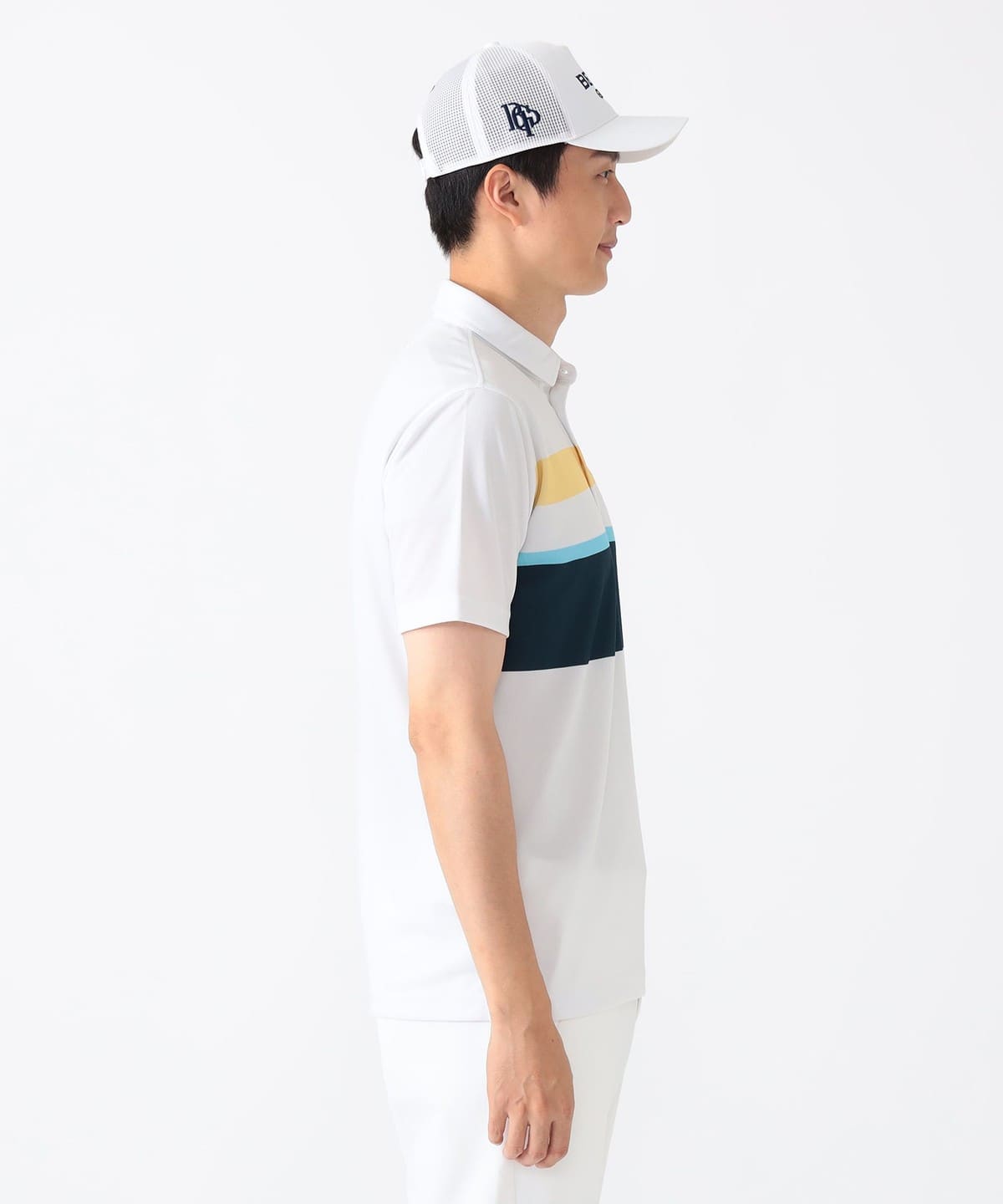 ビームスゴルフ パープルレーベル 切替 ポロシャツ ブルー ストライプ Sサイズ BEAMS GOLF（ビームス ゴルフ）PURPLE LABEL / パネルボーダー