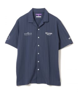 PURPLE LABEL / MONTAUK ストライプ ジャカード モックネック シャツ（吸水速乾、UVカット）