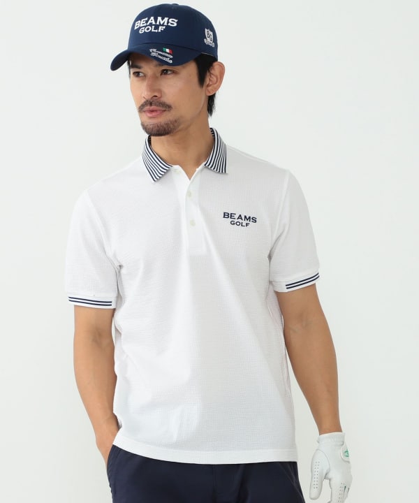 良好品】 BEAMS GOLF ポロシャツ シアサッカー 襟裏ロゴ / ウエア(男性