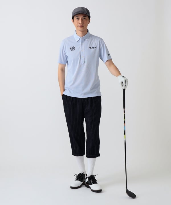 PURPLE LABEL / リターンブリティッシュ ストレッチ ストライプ ポロシャツ（吸水速乾・UVカット） Model： H186 B92 W74 H90 Size：L