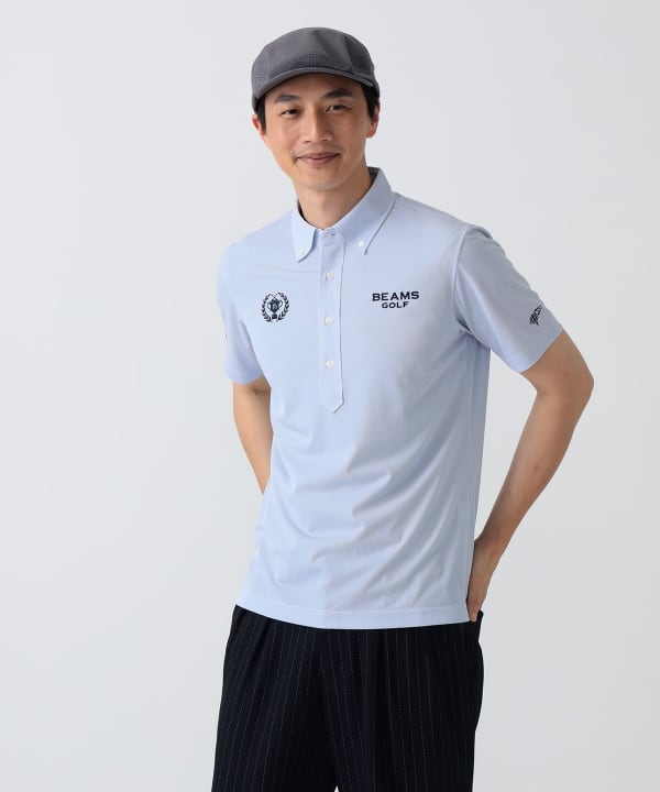 PURPLE LABEL / リターンブリティッシュ ストレッチ ストライプ ポロシャツ（吸水速乾・UVカット） Model： H186 B92 W74 H90 Size：L