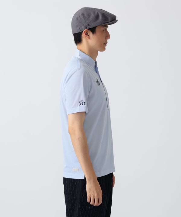 PURPLE LABEL / リターンブリティッシュ ストレッチ ストライプ ポロシャツ（吸水速乾・UVカット） Model： H186 B92 W74 H90 Size：L