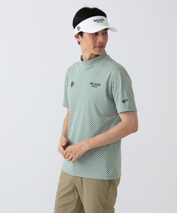〈MEN〉PURPLE LABEL / スフィダンテ バイアスチェック モックネックシャツ Model： H186 B92 W74 H90 Size：L