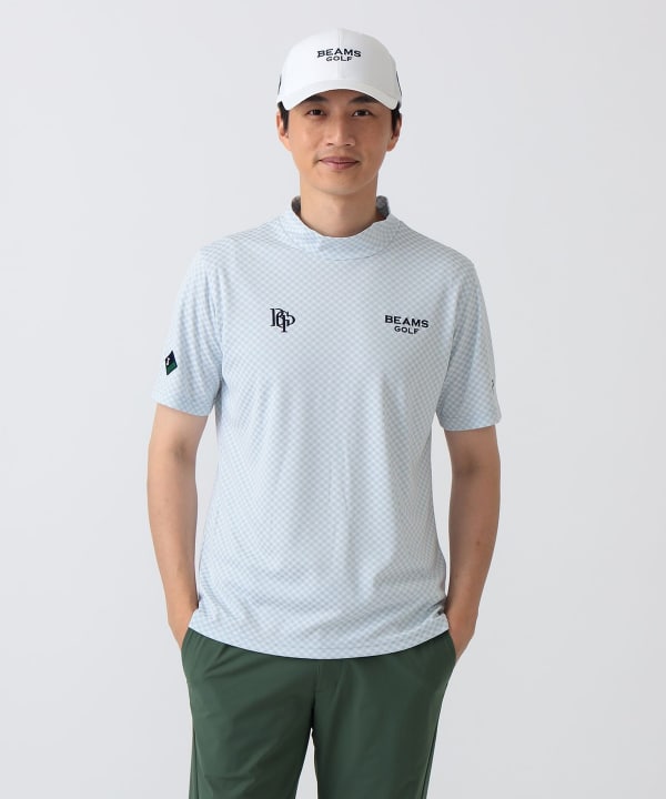 〈MEN〉PURPLE LABEL / スフィダンテ バイアスチェック モックネックシャツ Model： H186 B92 W74 H90 Size：L