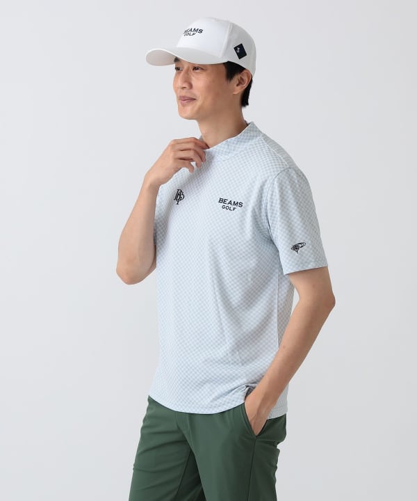 〈MEN〉PURPLE LABEL / スフィダンテ バイアスチェック モックネックシャツ Model： H186 B92 W74 H90 Size：L