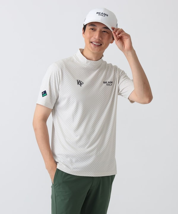 〈MEN〉PURPLE LABEL / スフィダンテ バイアスチェック モックネックシャツ Model： H186 B92 W74 H90 Size：L