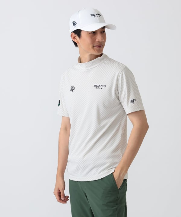〈MEN〉PURPLE LABEL / スフィダンテ バイアスチェック モックネックシャツ Model： H186 B92 W74 H90 Size：L
