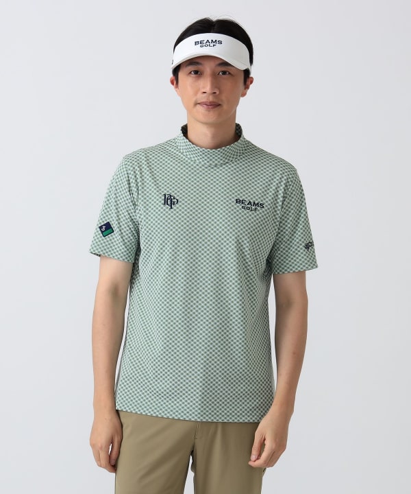 〈MEN〉PURPLE LABEL / スフィダンテ バイアスチェック モックネックシャツ Model： H186 B92 W74 H90 Size：L