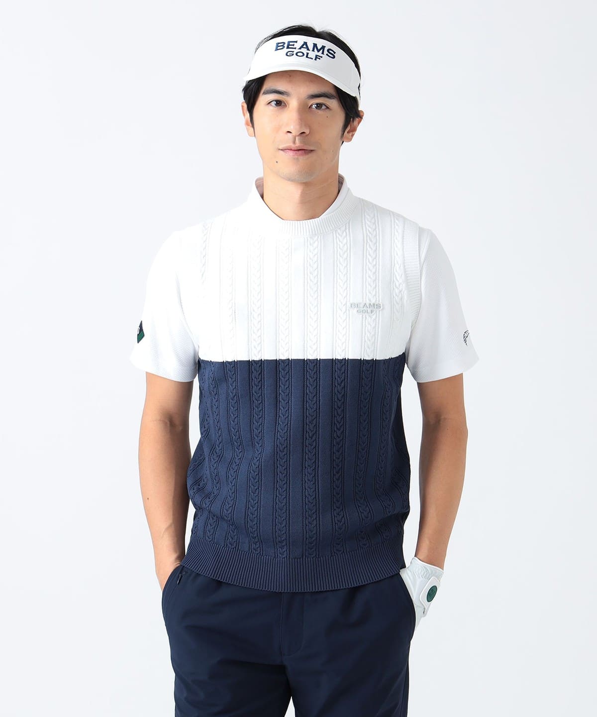 PURPLE LABEL / バイカラー ケーブルニットベスト トップス MEN WHT×NVY L PURPLE LABEL / バイカラー ケーブルニットベスト トップス MEN WHT×NVY L