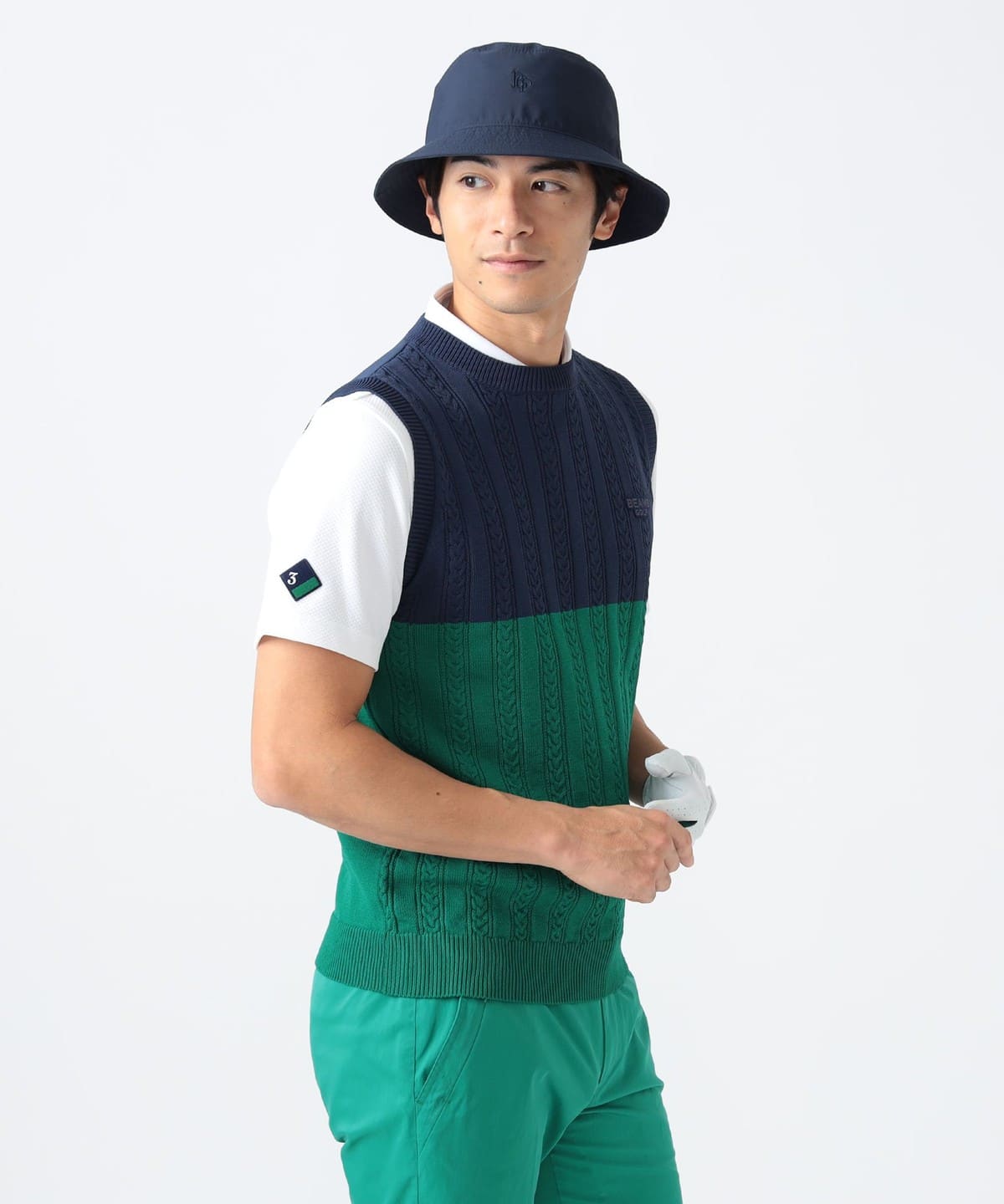 PURPLE LABEL / バイカラー ケーブルニットベスト トップス MEN NVY×GRN L PURPLE LABEL / バイカラー ケーブルニットベスト トップス MEN NVY×GRN L