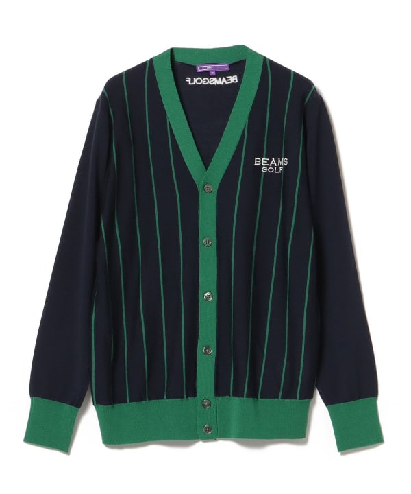 BEAMS GOLF（ビームス ゴルフ）PURPLE LABEL / バイカラーストライプ ニットカーディガン（トップス カーディガン）通販｜BEAMS