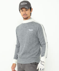 BEAMS GOLF PURPLE LABEL / ライン切り替え  モックネック ケーブルニット