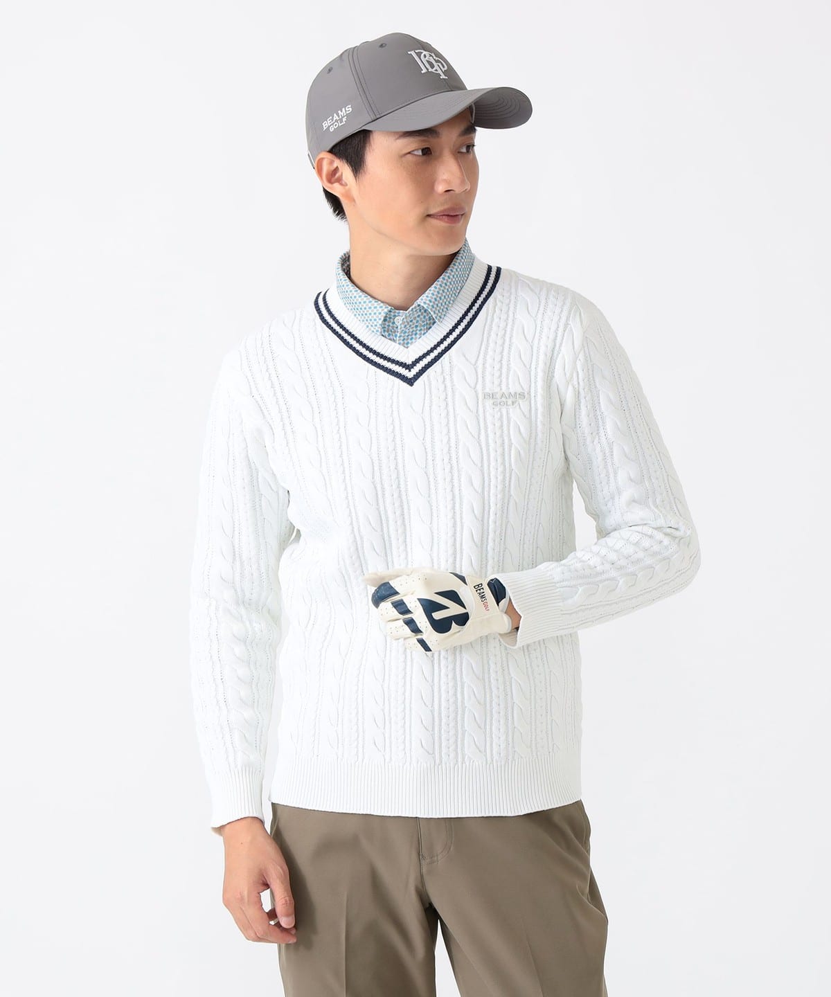 PURPLE LABEL / ケーブル編 チルデン Vネック セーター. トップス MEN WHITE XL PURPLE LABEL / ケーブル編 チルデン Vネック セーター. トップス MEN WHITE XL