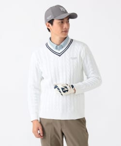 【+15%ポイントUP】PURPLE LABEL / ケーブル編 チルデン Vネック セーター