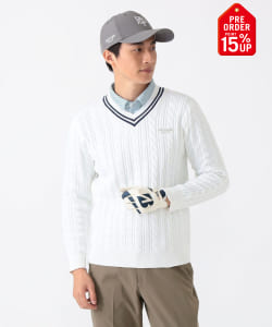 【+15%ポイントUP】PURPLE LABEL / ケーブル編 チルデン Vネック セーター