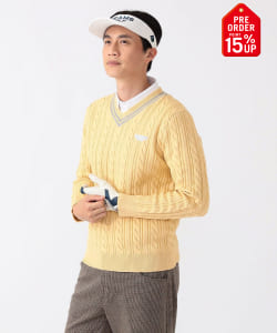 【+15%ポイントUP】PURPLE LABEL / ケーブル編 チルデン Vネック セーター